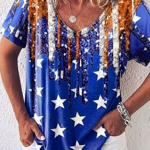 SHEIN Blue and Orange Starry Short Sleeve Top 1XL